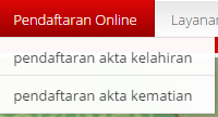 Terdapat fitur pendaftaran online akta kelahiran maupun kematian, namun sayangnya tidak bisa diakses.