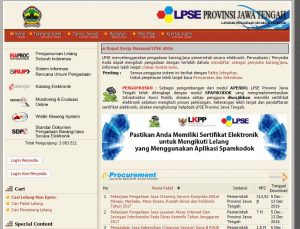 Gambaran website LPSE Provinsi Jawa Tengah. Fiturnya cukup lengkap dan up to date.